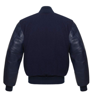 Customize Logo Unisex Leather Sleeve Geometric Pattern Stand Collar 100% Wool Breathable Varsity <b>Jacket</b> - Product Image 4