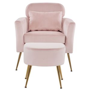 Poltrona Singola in Flanella Rosa per Interni, Semi-Smontata con Piedini e Pedali Dorati per Uso Bar - Product Image 6