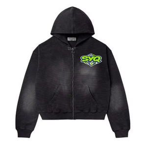 High Quality Vintage Winter Oversized Boxy Pocket Rhinestone Zip Hoodie <b>Spray</b> Washed Man Tracksuit Shorts Set 100% Cotton Fleece - Product Image 4