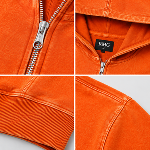 Men's Winter Solid Washed Zip Hoodie 420g Heavyweight Polyester/Cotton Blend Oversized Fleece Eco-Friendly Breathable Casual - Product Image 4