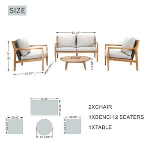 Ensemble de meubles de patio en bois d'acacia 4 pièces pour l'extérieur, résistant aux intempéries, gris et naturel - Comprend un canapé modulable et une table basse - Product Image 4