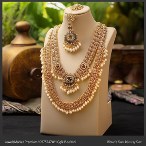 Ensemble de bijoux fins pour femmes JeweleMarket Premium 10575747WH, collier semi-bridal plaqué or avec perles Kundan, pour un usage quotidien - Product Image 2