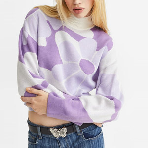 Suéter de punto de lana y viscosa con cuello redondo y manga larga a rayas para mujer de Haven Apparels, transpirable, informal, de corte regular, con encaje y diseño abierto. - Product Image 3