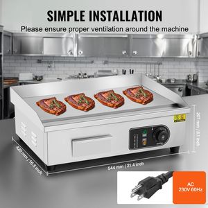 Piastra Elettrica Commerciale in Acciaio Inox 3200W, Griglia da Banco con Superficie Piatta, Temperatura Regolabile 122-572°F, 21.26 x 11.81 x 0.39 pollici - Product Image 5