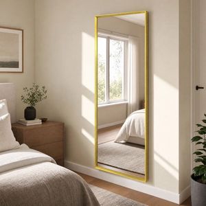 Miroir sur pied rectangulaire de 21x64 pouces avec cadre profond, design minimaliste doré fait main - Product Image 4