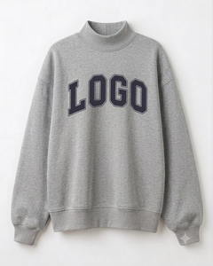 Sudadera Gris de Cuello Alto para Mujer, 100% Algodón, con Estampado de Letras en la Parte Delantera, Estilo Urbano Otoñal, Corte Regular, Tejido de Punto - Product Image 1