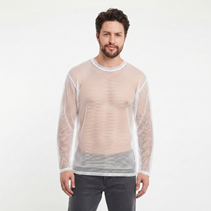 Camiseta de malla transparente con cuello redondo para hombre, ligera, transparente, de manga larga - Product Image 5
