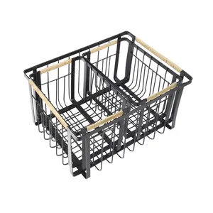 Panier de rangement en fil métallique avec poignées en bois 15x11.25x7.25 pouces et 10x7x6.5 pouces pour l'organisation de la cuisine - Product Image 2