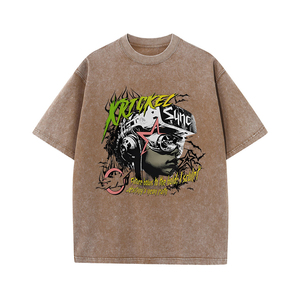 Men's Cotton Oversized Graphic T-<b>Shirt</b> Street Style Round Neck Short Sleeve Washed Casual <b>Shirt</b> Printed Front - Product Image 1