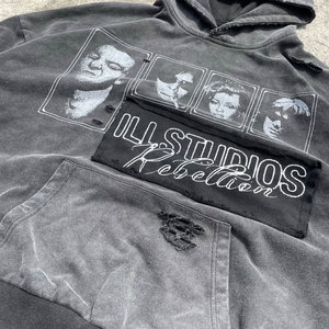 Sweat à capuche zippé premium pour homme, sérigraphié, effet vieilli, épais, coupe oversize, en molleton 100% coton - Product Image 2