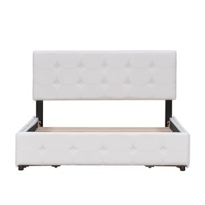 Lit plateforme rembourré blanc taille Queen avec tête de lit classique et 4 tiroirs en tissu lin, aucun sommier tapissier nécessaire - Product Image 6