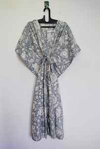 Robe Kaftan Indienne Faite Main en Coton Imprimé Floral et Dentelle, Col en V, Longueur Genou, Style Vintage, Coupe Évasée, Cache-Maillot de Plage - Product Image 3