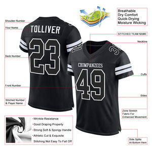 Camiseta de Fútbol Americano Personalizada Unisex Talla Grande Negra Blanca de Malla 100% Poliéster Transpirable de Secado Rápido para Verano con Cualquier Nombre - Product Image 5