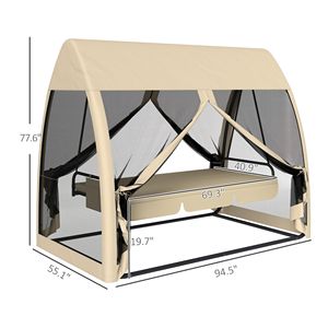 Dondolo da Esterno Moderno a 3 Posti con Tettuccio, Rete e Struttura in Acciaio - Letto da Giorno Convertibile per Patio/Giardino - Product Image 3
