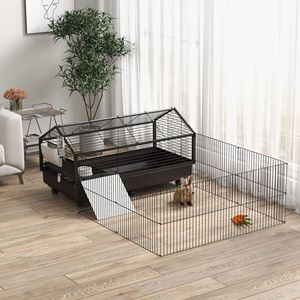 Gabbia per Animali Nera Media con Ruote e Recinto Pieghevole, Include Bottiglia d'Acqua, Ciotola e Rampe, Design Stabile per Uccelli e Cani - Product Image 2