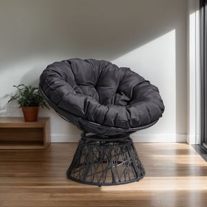 Sedia Papasan Ergonomica Girevole in Vimini da 38 Pollici con Cuscini Spessi Trapuntati, Sedia a Dondolo Girevole a 360 Gradi per Soggiorno e Camera da Letto - Product Image 2