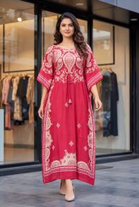 Women Leranath Fashion Ethnic Salwar Kameez Dress Crape Block Print Tunic <b>Kaftan</b> Style Indian Pakistani <b>Top</b> Casual Recycled - Product Image 2