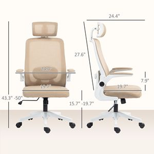 Sedia da ufficio direzionale in rete con poggiatesta girevole, braccioli ribaltabili, supporto lombare, movimento fluido, colore kaki - Product Image 3