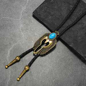 Boutons de manchette raffinés, pinces à cravate, pendentif Bolo Faucon Turquoise 2,4 pouces en acier inoxydable pur, cordon en cuir noir réglable pour hommes et garçons - Product Image 2