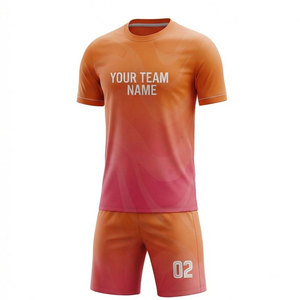 Ensemble de maillots de football personnalisés sublimés pour hommes, dégradé orange rose, 100% polyester, manches courtes, uniformes taille adulte, respirant - Product Image 2
