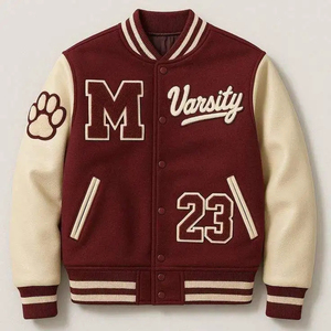 Chaqueta Varsity Premium Color Granate con Capucha, Mangas Bordadas con el Logotipo M y el Número 23, Estilo Preppy Transpirable, Corte Regular, Unisex - Product Image 1