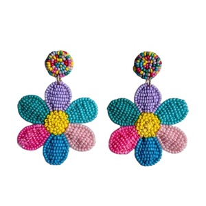 Handmade <b>Beaded</b> Flower Earrings for Women Multicolor Floral Dangle Earrings Cute Statement Jewelry Boho Party Wear Gift - Product Image 1