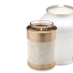 Gold Trimmed Marble Effect Cremation <b>Urn</b> With <b>Tea</b> Light Holder For Adult Use Durable Design Decorative Memorial <b>Urn</b> - Product Image 1