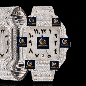 Montre de luxe Blue Moon de haute qualité, carrée, entièrement sertie de diamants, chiffres romains, acier inoxydable, analogique, mécanique - Product Image 1