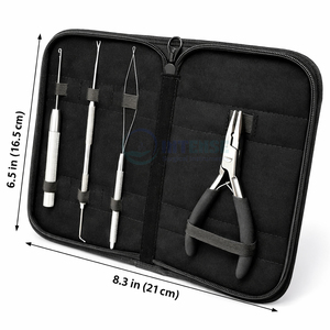 Kit de Herramientas para Extensiones de Cabello, 4 Piezas, Alicates para Micro Anillos, Aguja de Gancho, Enhebrador, Acero Inoxidable Duradero, Blanco, para Peinado Profesional - Product Image 2