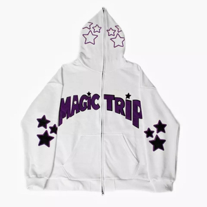 Sudadera con capucha Y2K con estrellas de diamantes de imitación para mujer, con cremallera, gráfico Magic Trip, estilo urbano, oversize, con logo personalizado - Product Image 1