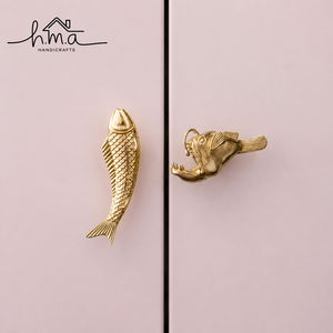 Handcrafted Solid Brass Fish Cabinet <b>Knob</b> Decorative Marine Theme Drawer Pull Luxury Furniture Handle <b>for</b> Wardrobe Cabinet Doors - Product Image 1