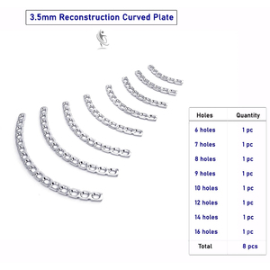 Veterinary 3.5mm Curved Reconstruction Plate Set 8 PCS Orthopedic Implant SS - Product Image 1