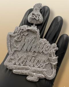 Collar con colgante de letra inicial estilo Hip Hop, con diseño de bolsa de dinero y cadena de eslabones, de Plata 925 y Diamante Moissanita VVS, para hombre, con incrustaciones de diamantes, con nombre, número o letra - Product Image 6