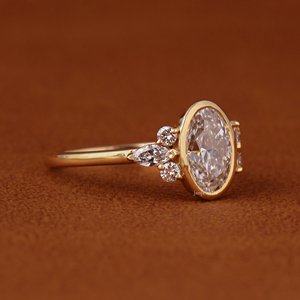 IGI Certified Oval Cut Lab Grown Diamond Bezel Set Engagement <b>Ring</b> 14k Solid Gold Cluster Promise <b>Ring</b> - Product Image 2