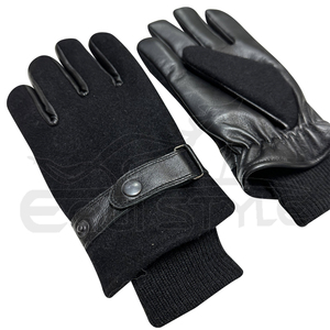 Gants d'hiver en cuir de mouton noir doublés polaire coupe-vent avec revers tricoté, nouvelle conception, compatibles écran tactile, à doigts entiers - Product Image 2