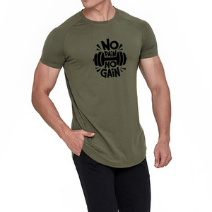 Men's Olive Green Short Sleeve T-Shirt With <b>No</b> Pain <b>No</b> Gain Dumbbell Print O-Neck Casual Slim Fit Jersey Cotton - Product Image 4