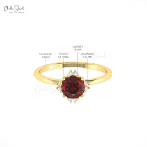 New Arrival 2026 Mozambique <b>Garnet</b> 6mm Round Cut Gemstone with 14k Solid Gold Diamond Accent <b>Ring</b> Dual Birthstone <b>Ring</b> - Product Image 4