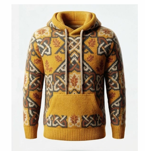 OEM Custom Patchwork Jersey Knitted Hoodie Men Regular Fit Heavyweight Cotton Fleece Vintage Pullover <b>Waterproof</b> Breathable - Product Image 2