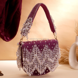 Flap Evening <b>Clutch</b> <b>Bag</b> Best Quality <b>Blue</b> Fringe Pearl Accents Handmade Shoulder <b>Bag</b> Bright India Exports 1L Eco-Friendly Purse - Product Image 1