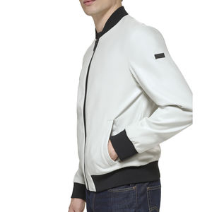 Chaqueta Bomber de Piel de Oveja Blanca Premium de Micah Corporation, Chaqueta de Piloto Minimalista para Hombre, con Ribete en Contraste Negro, para Invierno - Product Image 3