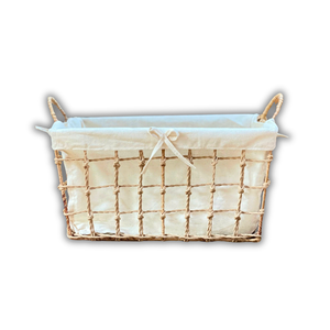 High-Quality Natural Water Hyacinth Seagrass Rattan Bamboo <b>STORAGE</b> <b>BASKET</b> with Metal Frame Cotton Liner Organizer - Product Image 1