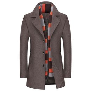 Manteau long d'hiver pour homme en mélange de laine, coupe ajustée, simple boutonnage, chaud, respirant, style trench-coat, pour mariage et soirée - Product Image 4