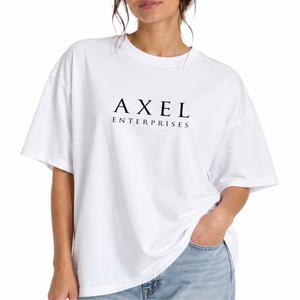 เสื้อยืดคอกลมโอเวอร์ไซส์ผ้าฝ้ายสำหรับผู้หญิง สกรีนโลโก้ได้ ทรงหลวม สไตล์สตรีทแวร์ลำลอง ทรงโอเวอร์ไซส์ สวมใส่สบาย ไหล่ตก - Product Image 2