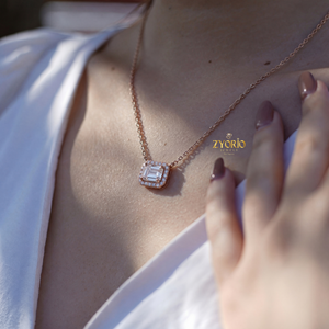 Rose Gold Emerald Cut Halo Diamond Pendant Sterling Silver Gold Plated Link Chain Engagement & Wedding Luxury <b>Jewelry</b> - Product Image 5