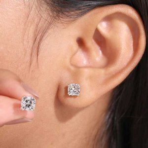 Pendientes de Moissanita con Corte Cojín, Chapados en Rodio, Plata 925, Diseño Geométrico Clásico, para Uso Diario de Mujer - Product Image 6