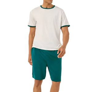 Ensemble t-shirt et short 2 pièces blanc et vert pour hommes, tenue décontractée à manches courtes, streetwear d'été en coton, ensembles de shorts élégants - Product Image 4
