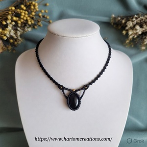 Collar de Macramé Negro Hecho a Mano con Colgante de Piedra de Ónix Negro Natural, Estilo Boho Tribal, Cordón Ajustable, Joyería de Moda para Mujer, Regalo - Product Image 3