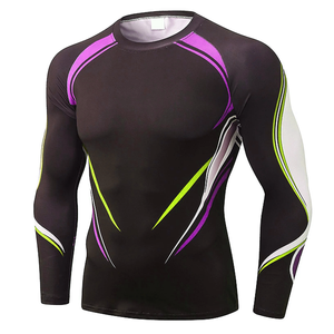Men's Long Sleeve Rash Guard Compression Shirt Sublimation Print Quick Dry Spandex Polyester Athletic <b>Top</b> - Product Image 2
