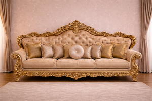 Luxurious Imperial Style Gold Finish Handicrafted <b>Square</b> Teak Wood Sofa <b>Set</b> Customizable Size Antique Living Room Furniture - Product Image 2