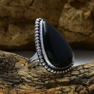 Grande bague en onyx noir en forme de poire, argent sterling 925, pierre précieuse, cadeau d'anniversaire de mariage pour elle - Product Image 1